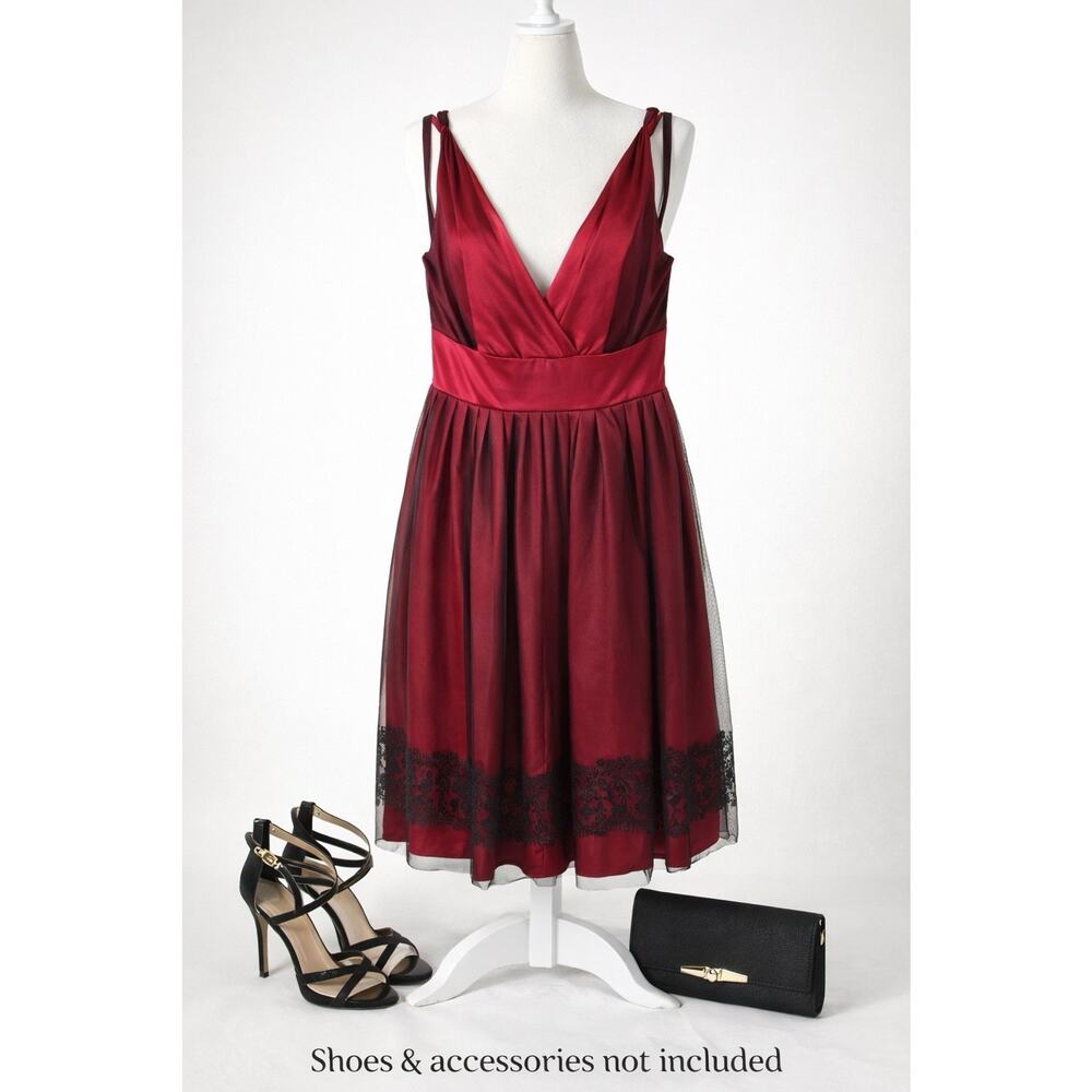 Morgan & Co Red Satin Lace Hem Dress Juniors 13/14 Pleated Cocktail Party